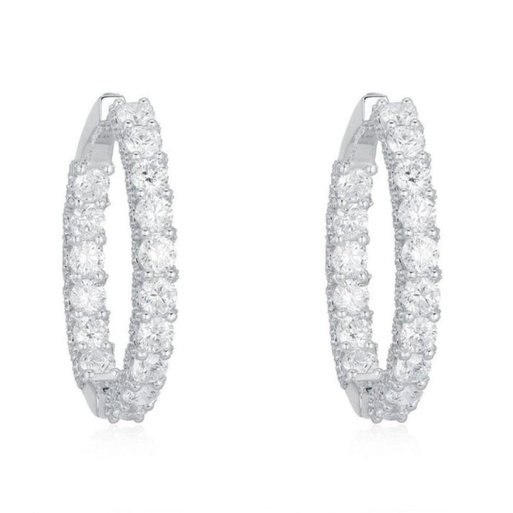 31mm 14K (or 18k upon request) White Gold Inside Out Diamond Hoop Earrings
